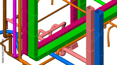 BIM ventilation system design 3d illustration.
