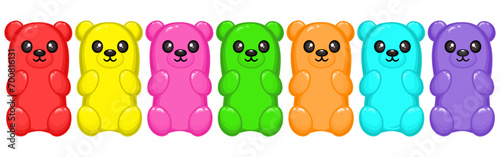 Jelly Gummy Bears Candy Vector. 7 days daily colorful rainbow seven colors. Element decoration For Kid Baby Food Sweet Dessert Party Birthday Celebration Cartoon Character Transparent Background 