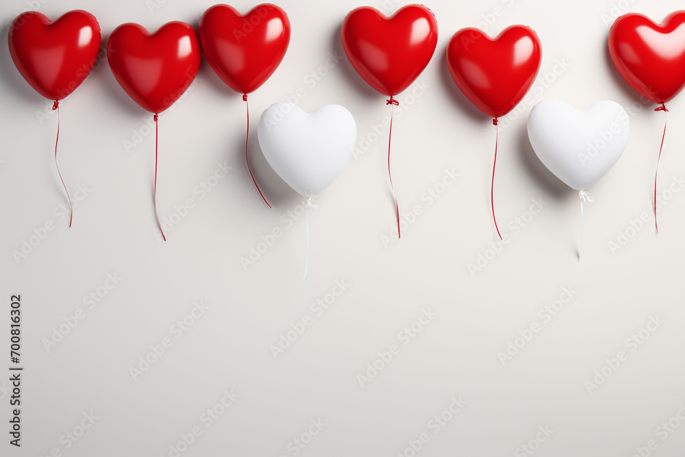 Valentine's day, Love Day, celebrated on February 14, feelings of love and friendship, sending cards and gifts to a loved one, romance, heart, red roses, balloons, banner, copy space, greeting card.