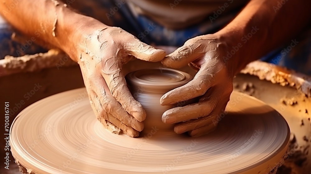 Masterful Hands: Artisan Potter Perfecting the Beauty of Clay Pottery with Skill and Grace