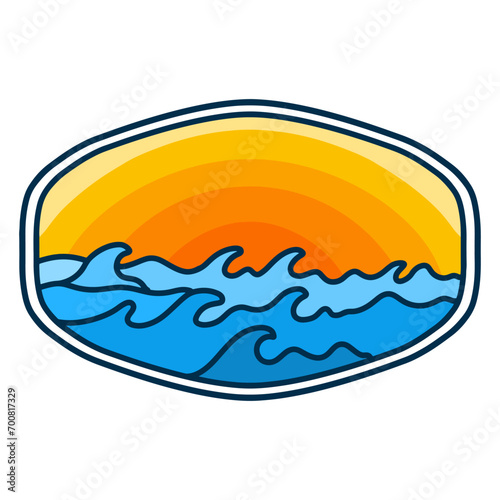 VECTOR ILLUSTRATION SUMMER PARADISE WITH WAVES ON SUMMER BADGE RETRO DESIGN