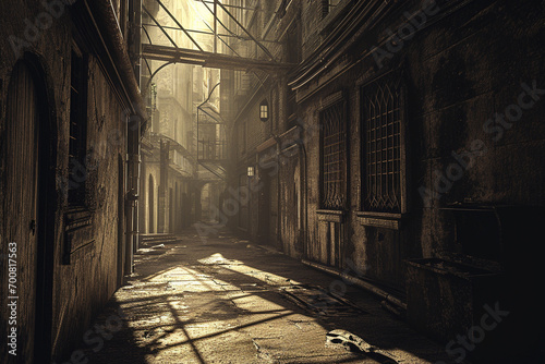 Arkham, city with shadows and secrets, conceals tales of mystery and madness in its dark alleyways photo