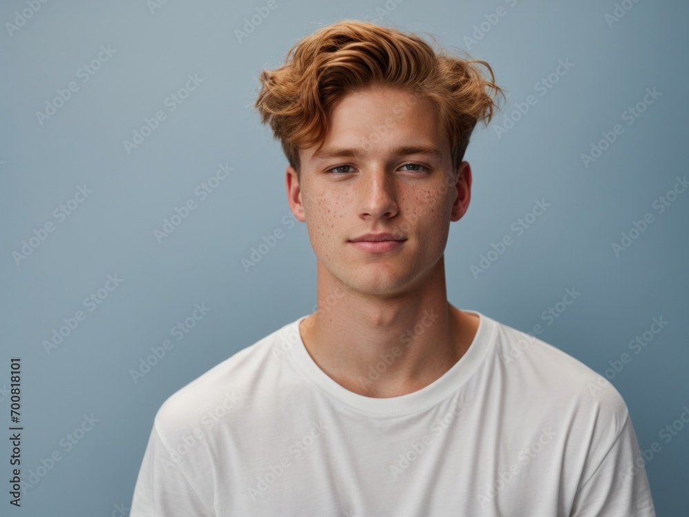 Young man in a white shirt on a blue background Young man in a white shirt on a blue background
