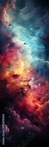 Vertical Banner colored nebula and open cluster of stars in the universe. Elements of this image furnished by NASA.