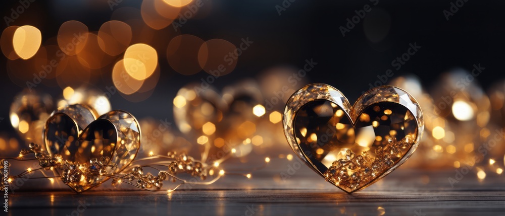 Golden Glittering Heart: A Luxurious and Elegant Banner Template with Smooth Lines, Bokeh, and Captivating Stars, Creating a Space for Text Golden Glittering Heart: A Luxurious and Elegant Banner Template with Smooth Lines, Bokeh, and Captivating Stars, Creating a Space for Text