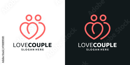 Couple logo design template with Love heart logo design graphic vector. Symbol Romantic Dating Valentines, icon, creative.