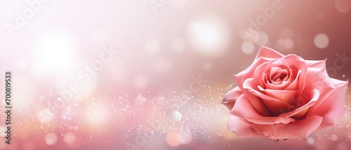 Enchanting Elegance  Captivating rose in an abstract backdrop with smooth lines  bokeh  and stars  creating a stunning banner template with space for text.