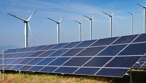 Solar panels and wind turbines. Environmental friendly energy