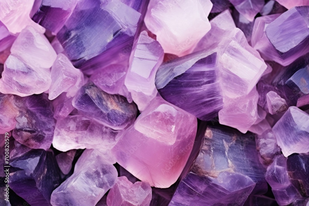 Purple and violet stones macro detail texture. Captivating amethyst crystals.