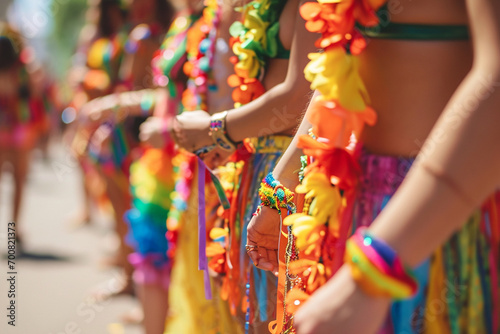 vibrant photo capturing a Pride parade with participants adorned in colorful attire and accessories, celebrating diversity and love in a minimalistic photo