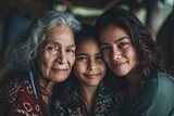 A timeless multi-generational family portrait featuring the warmth of three generations: grandmother, mother, and daughter, symbolizing love's enduring legacy
