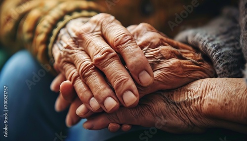 Close Up old Hands Helping Hands, Close Up Hands Helping Hands for Older Home Care photo