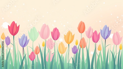 Cartoon flat design tulips background - graphic banner with copyspace #700821958