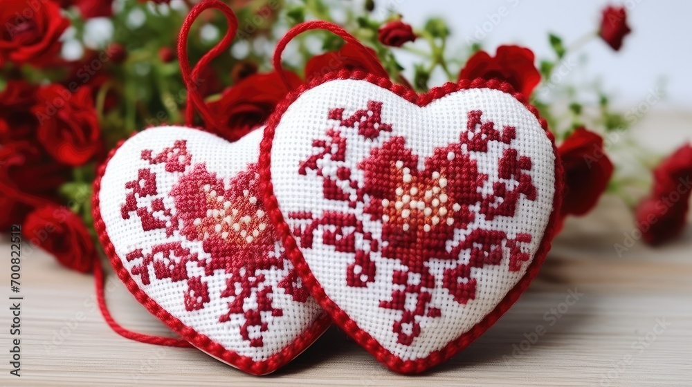 Nordic hearts crafts, cross stitched 