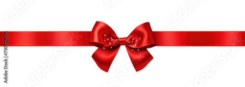 Red Ribbon and Bow Isolated on White and Png Transparent Background