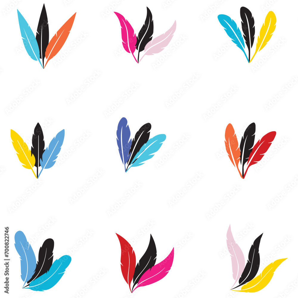Plume vector icon designs set, color, art, yellow, vector, stylish, soft, shadow, set, rose, refine, red, pattern, nature, natural, multicolored, light, green, graphics, feather, decorative, deco