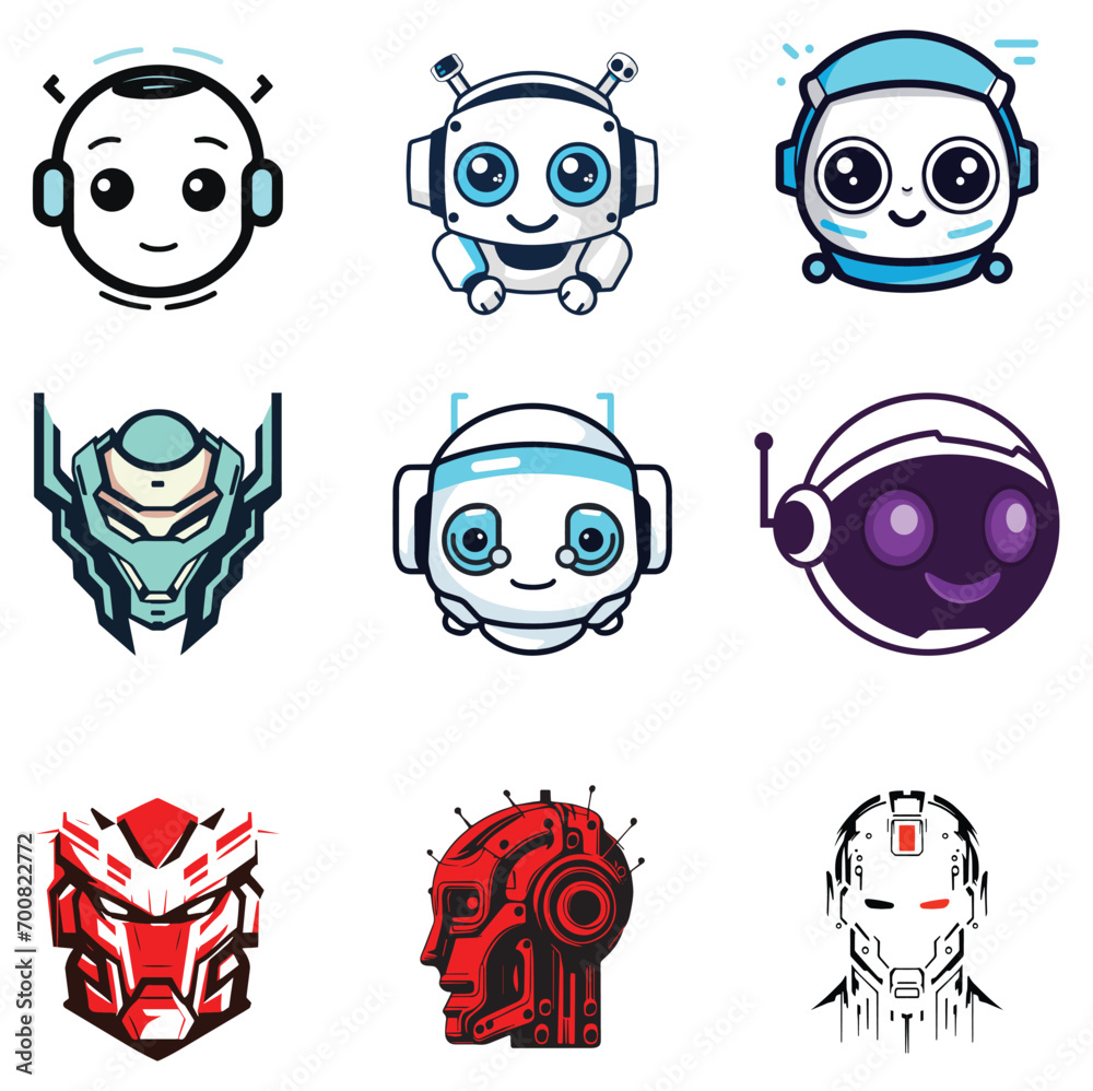 set of robotic face logo vector designs, infection, illustration, icons, iconography, icon, health, hazmat, hazard, glyph, flat, experience, element, doodle, doctor, disinfect, disease, covid19, covid