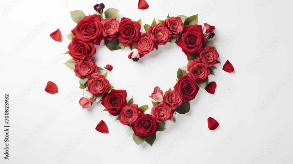 Obraz premium Enchanting Love: Graceful Rose and Heart Wreath on a Serene White Background