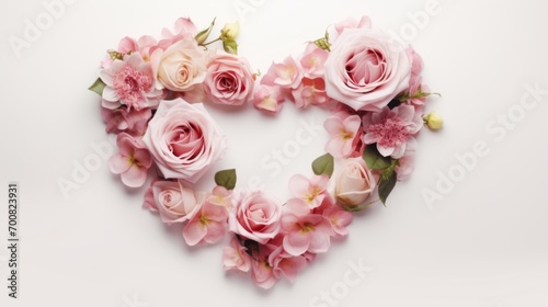 Enchanting Love  Graceful Rose and Heart Wreath on a Serene White Background