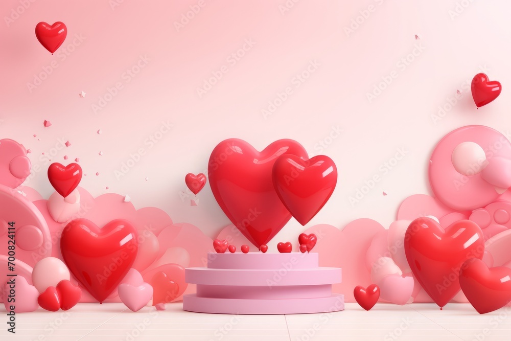 Love in the Spotlight: Trendy Flat Style Valentine's Day Display Podium