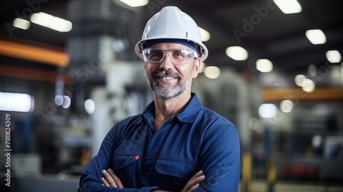 Portrait of a maintenance engineer man wearing helmet