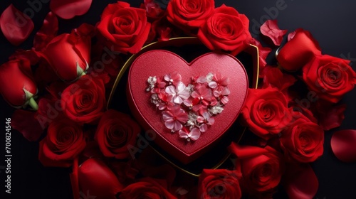 Love Unboxed  Mesmerizing Heart Giftbox with Shiny Roses - A Captivating Top View Medium Shot