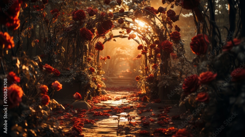 Enchanting Rose Tunnel: A Cinematic Journey through Captivating Depth of Field