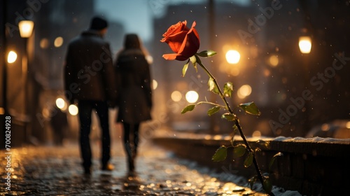 Enchanting Love: A Blissful Couple Embracing Romance in the Night, Illuminated by Bokeh Lights