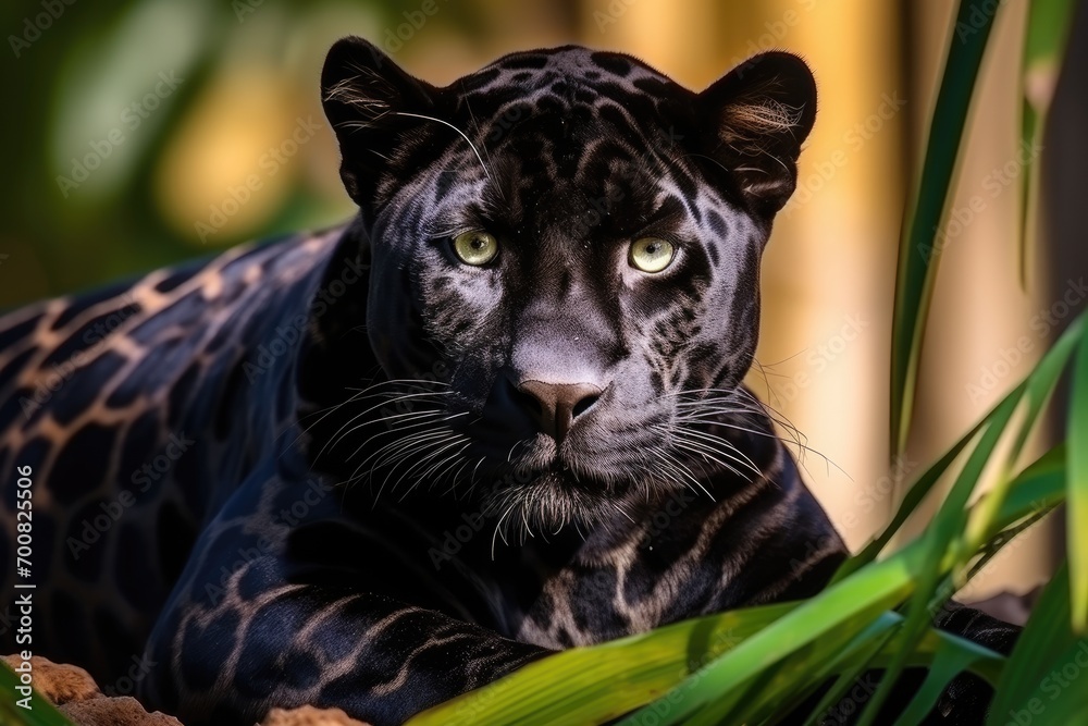 Beautiful and endangered american black jaguar in the nature habitat panthera onca wild brasil brasilian wildlife.