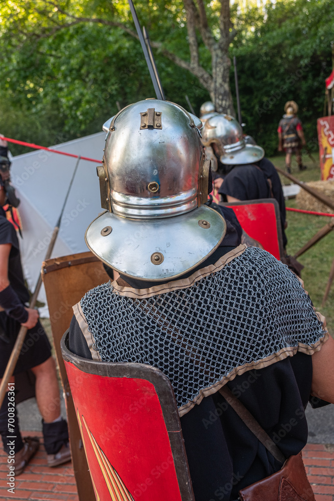 Roman legionaries at a historical reenactment event. Festa dos Povos. Chaves, north of Portugal