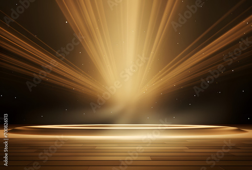 stage background with golden beams shining  on podium