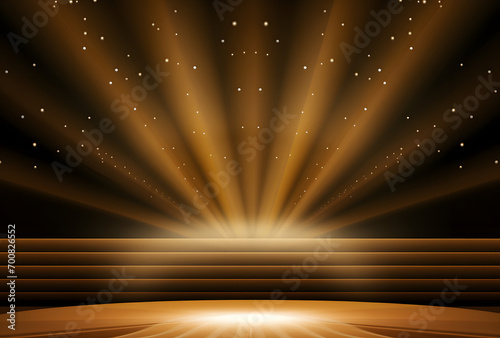 stage background with staris and golden beams shining   photo