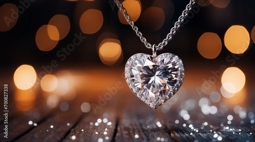 Sparkling Symmetry: Enchanting Diamond Heart Necklace Shimmers with Silver Elegance amidst Glittering Stars