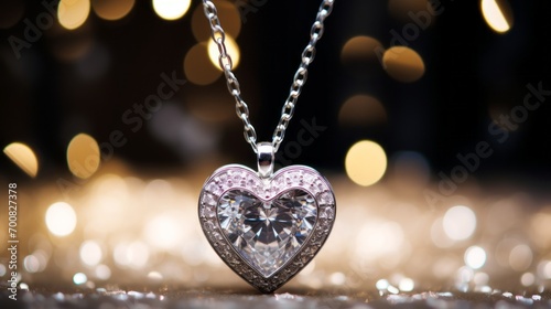 Sparkling Symmetry: Enchanting Diamond Heart Necklace Shimmers with Silver Elegance amidst Glittering Stars