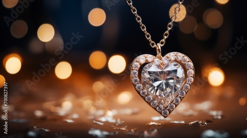 Sparkling Symmetry: Enchanting Diamond Heart Necklace Shimmers with Silver Elegance amidst Glittering Stars