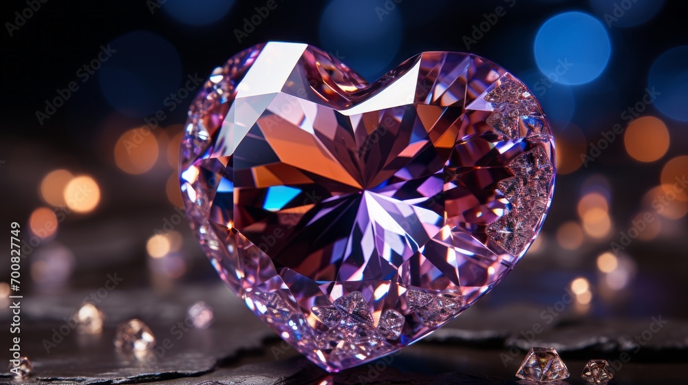 Fototapeta premium Sparkling Love: Heart Diamond Shines Amidst Glittering Stars