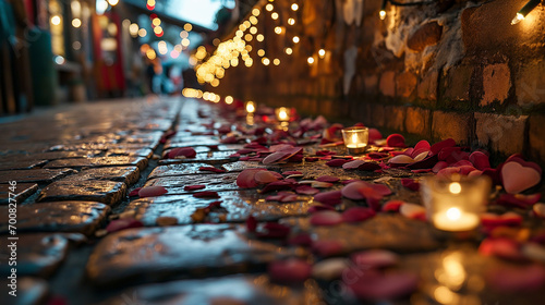 Rose petal on street. Valentine background images.