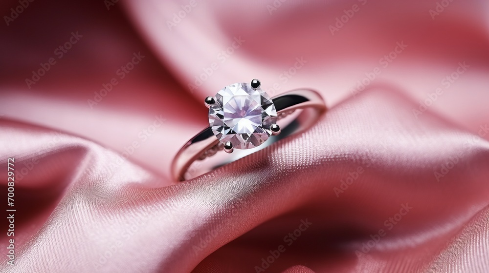 Obraz premium Enchanting Elegance: Sparkling Diamond Ring on Luxurious Velvet, a Captivating Symbol of Love and Romance