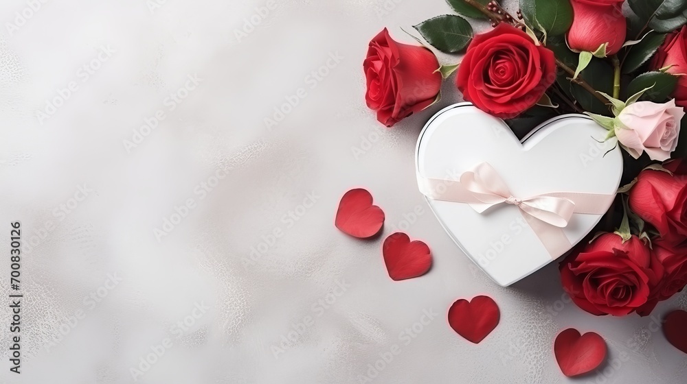 Love's Embrace: A Heartfelt Giftbox Surrounded by Lush Roses, Offering Space for Your Personal Message, Illuminated by the Warmth of Daylight Love's Embrace: A Heartfelt Giftbox Surrounded by Lush Roses, Offering Space for Your Personal Message, Illuminated by the Warmth of Daylight
