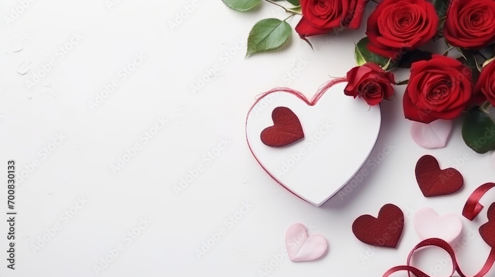 Love's Embrace: A Heartfelt Giftbox Surrounded by Lush Roses, Offering Space for Your Personal Message, Illuminated by the Warmth of Daylight Love's Embrace: A Heartfelt Giftbox Surrounded by Lush Roses, Offering Space for Your Personal Message, Illuminated by the Warmth of Daylight