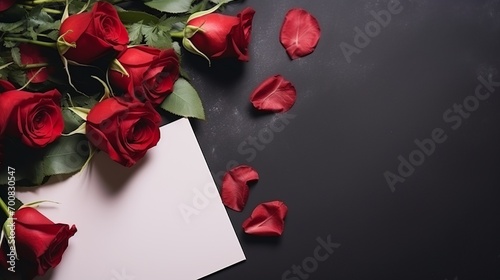 Obraz na płótnie Passionate Love Blooms: Red Roses and Blank Paper Inspire Endless Possibilities w salonie