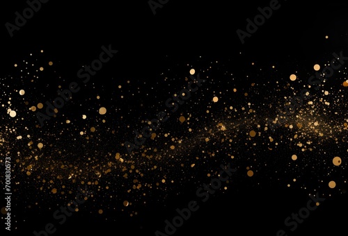 Gold particles on black background. Generative AI  photo