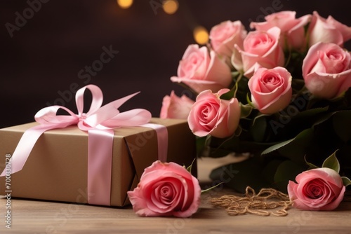 Love Blossoms  Exquisite Valentine s Day Gift with Pink Roses and Greeting Card  Captured in Immaculate Lighting - A Picture Perfect Moment