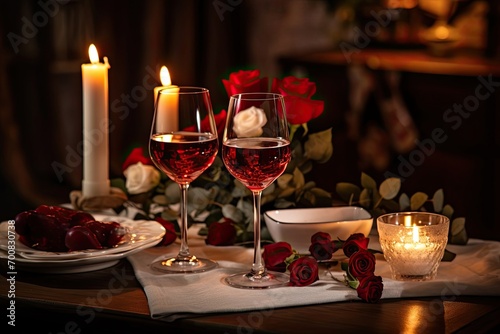 Elegant Valentine s Day Dinner Table with Soft Candlelight and Beautiful Floral Decor