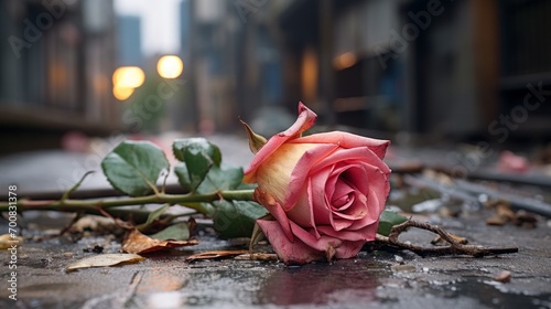 Urban Elegance: A Delicate Rose Amidst the Grit and Grime of the City Streets