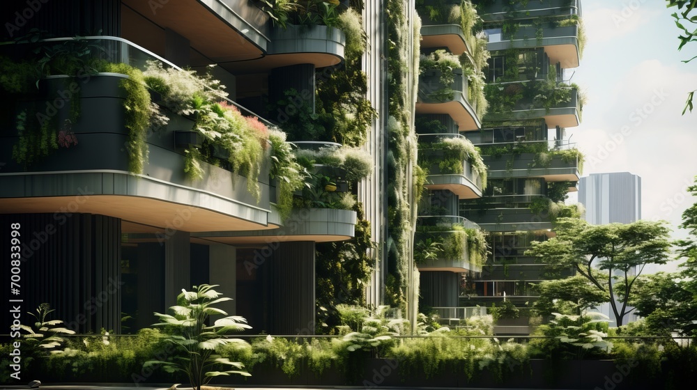 Nature's Oasis: A Captivating Green Building with Vertical Gardens and Sustainable Design