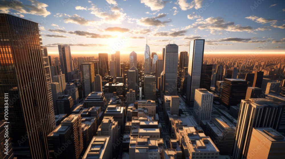 Obraz premium Urban Majesty: Captivating Aerial View of City Skyscrapers Embracing the Vastness of the Urban Grid