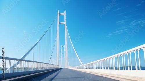 Graceful Engineering: A Serene Suspension Bridge Soaring Above the Azure Sky