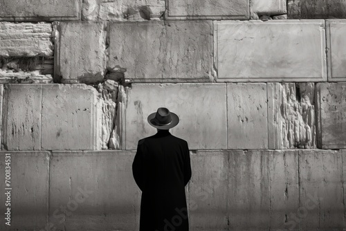 Generative AI image of a man is standing at the western wall of the temple