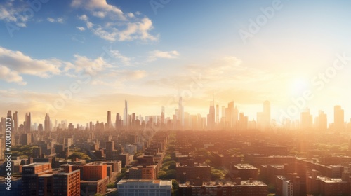 Glowing Metropolis: Captivating Cityscape at Golden Hour - A Breathtaking Panoramic View from Above